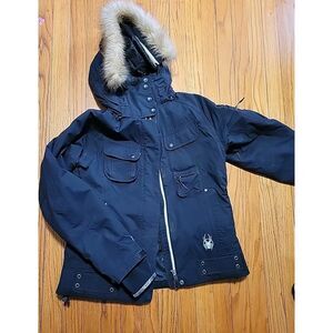 Spyder Vida Ski Jacket Womens Size Medium Black Fur Hood Thinsulate Coat Heavy